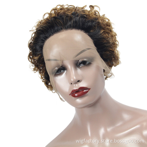 Wholesale machine made pixie curly short wigs, #30 T lace line 100 virgin human short hair wigs, short human hair wigs
